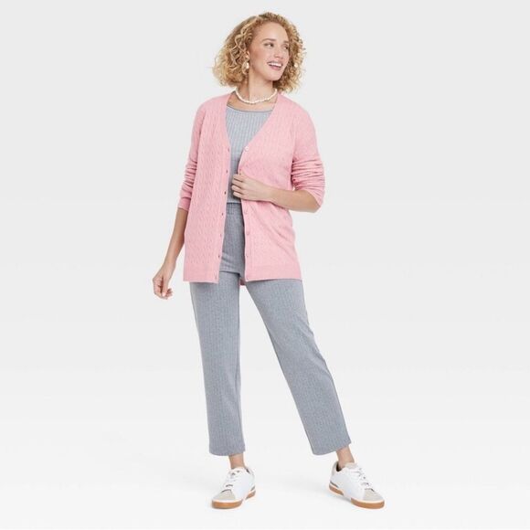 a new day XS-XL Pink Cable Knit Button Front Oversized Tunic Length Cardigan - Picture 3 of 14